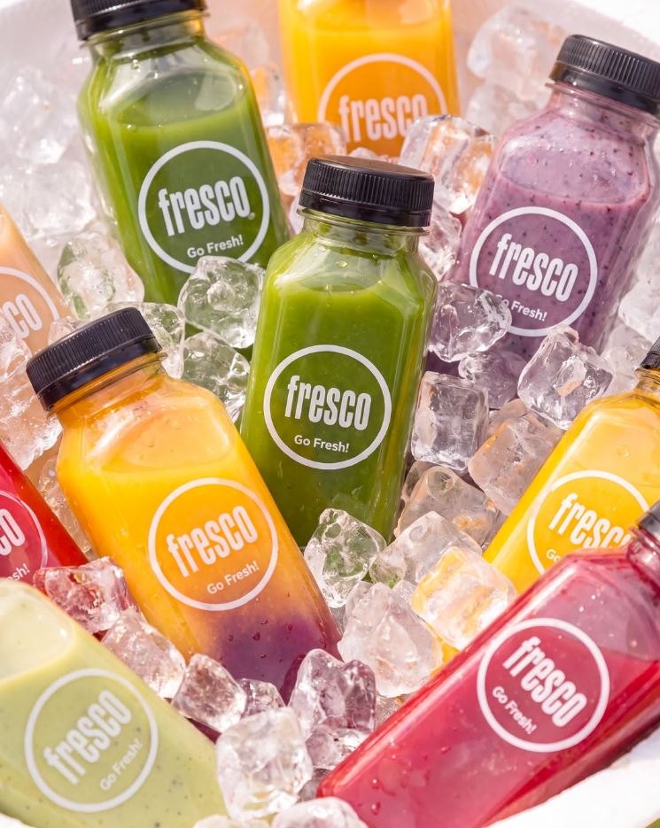 Fresco cold-pressed juices in bottles