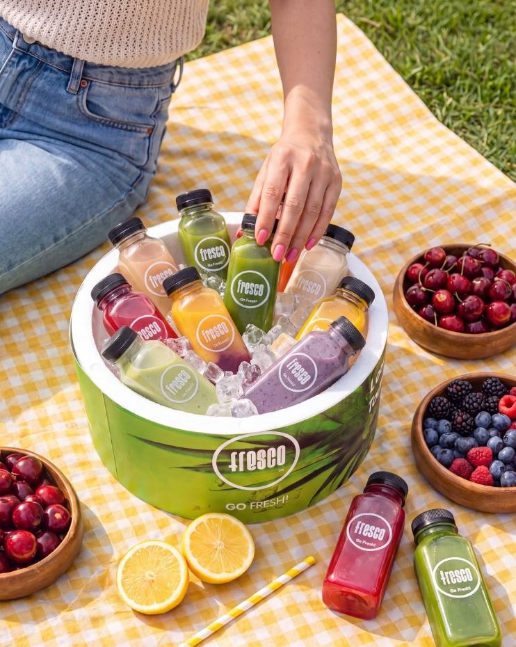 Fresco juices chilling on ice