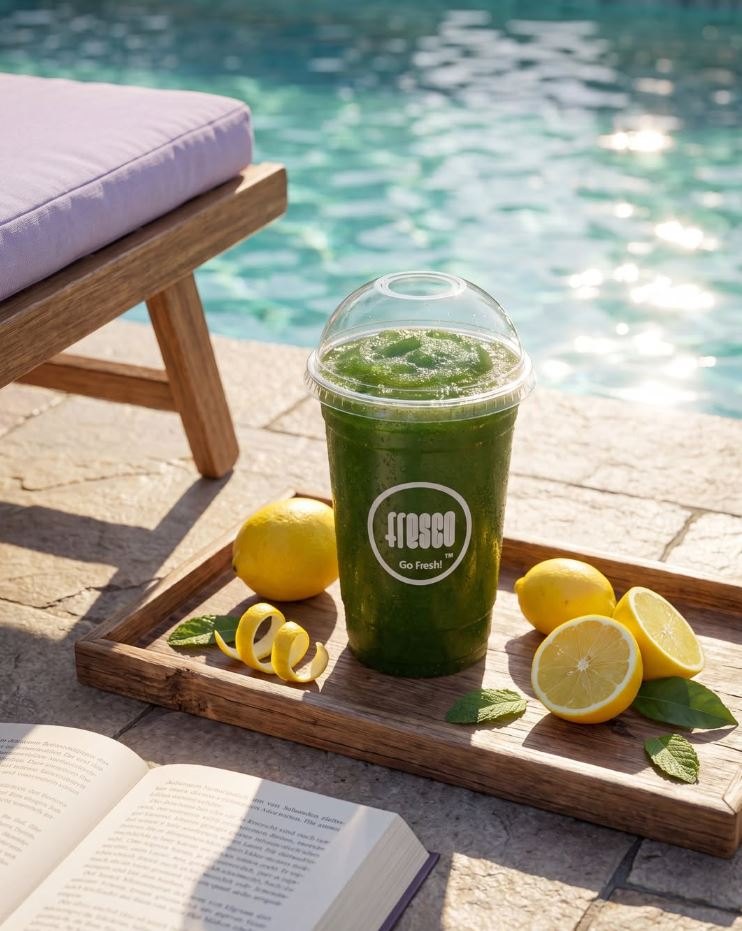 Green smoothie by the pool
