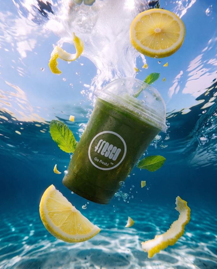 Iced green juice with lemon